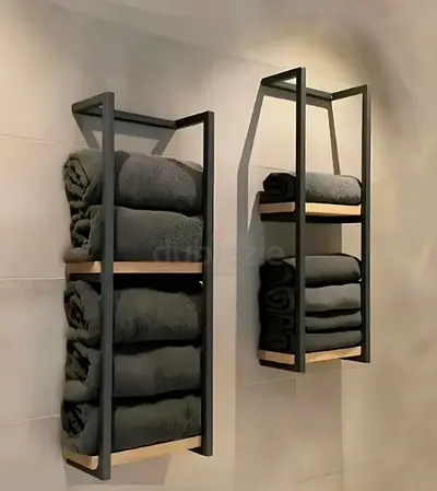 Metal  Wood Wall-Mounted Towel Rack with Shelves