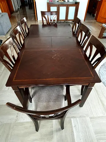 Elegant Dark Wood Dining Set with 8 Chairs