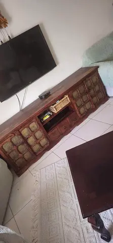 Marina solid wood Rustic Wooden Entertainment Center with Decorative Panels