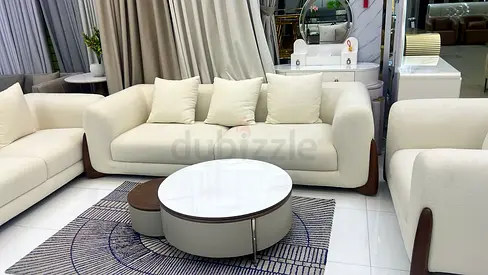 Elegant beige 6 seater  Sofa Set with Stylish Coffee Table