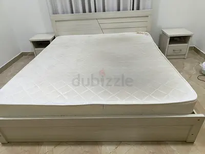 Elegant Minimalist Bed Frame with Mattresses and Side Tables and dresser