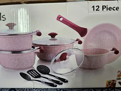 HUGE SALE! Prestige Granite 12 Piece Non-Stick Cast Aluminium Cookware sets | Induction Base | PINK