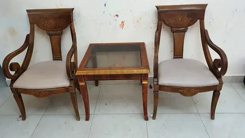 Elegant Vintage Wooden Chairs and Coffee Table Set. A rare combination of style and quality.