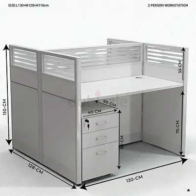 Modern 2-Person Workstation with Storage Solutions
