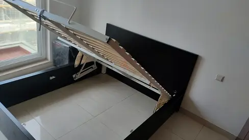 Ikea hydraulic queen size bed frame with storage inside full bed and with Ikea pocket sprung  mattre