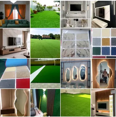 Contact with me for home interior decore curtains wallpaper mirror decore tv unit carpete and grass