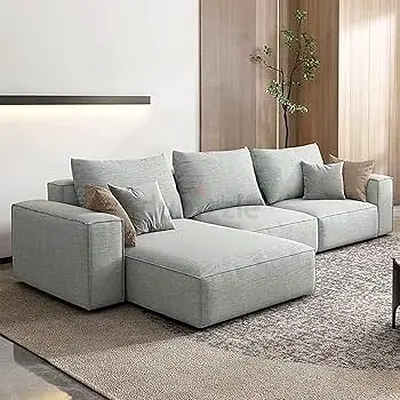 Comfynest Light Grey L-Sectional 320cm Wide Sofa Set Large Family Couch Plush Cushions Durable Fabri