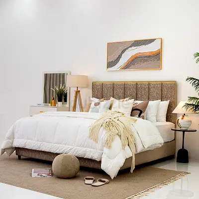 Brown colour queen size fabric bed