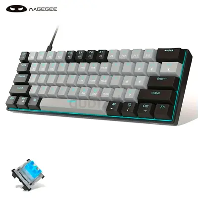 MageGee 60% Mechanical Gaming Keyboard – Blue Switches – Sea Blue Backlight – USB Only