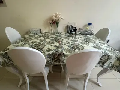 Modern White 6-Seater Dining Table with 4 Chairs