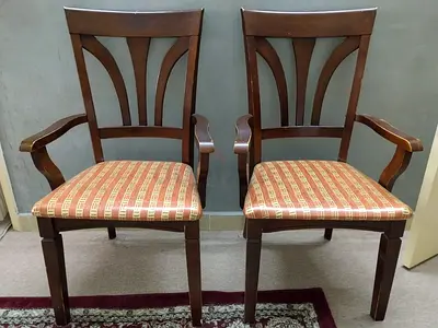 Pair of Wooden Armchairs with laminated seat covers