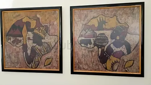 Man And Woman with Baby - Pair of Tribal Paintings on Batik