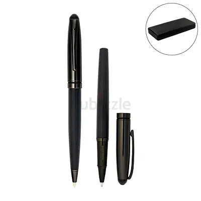 Black Metal Pen Set with Matte  Glossy Finish in PU Leather Box