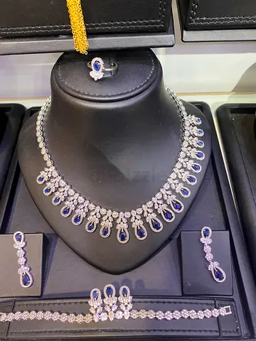 Zircon set blue color. Elegant Sapphire and Diamond Jewelry Set