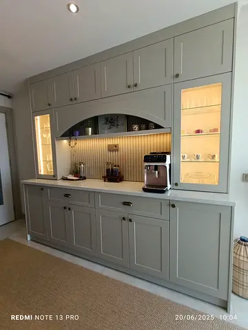 Stylish Grey Kitchen Cabinet with Built-in Lighting