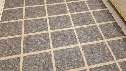 Stylish Grey and Beige Area Rug with Modern Grid Patterns