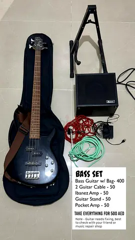 Complete Bass Guitar Set with Amp and Accessories