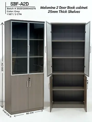Stylish Grey Melamine 2-Door Book Cabinet