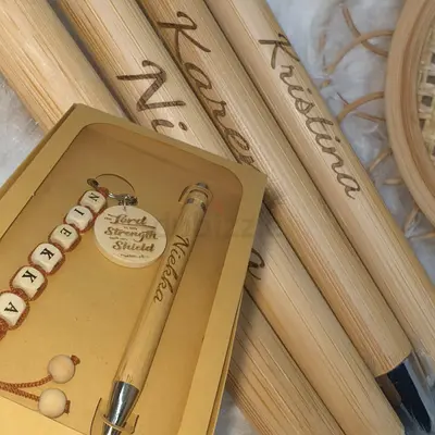 Handcrafted Wooden Keychain and Pens Set for your special someone perfect for gift.