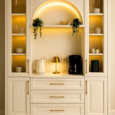 Elegant White Kitchen Cabinet with Integrated Lighting