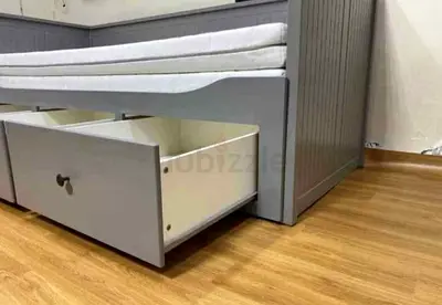 Stylish Grey Bed with Storage Drawers