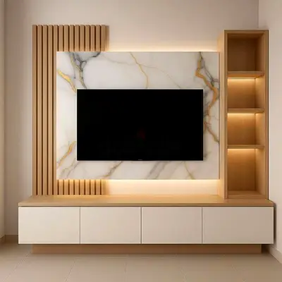 Elegant Entertainment Center with Marble Accent
