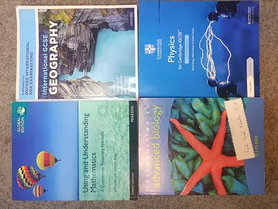 Collection of IGCSE Textbooks - Geography, Physics, and Biology