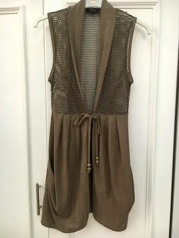 Stylish Mesh Detail Dress in Khaki
