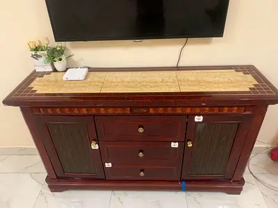 Elegant Wooden Side Cabinet with Marble Top
