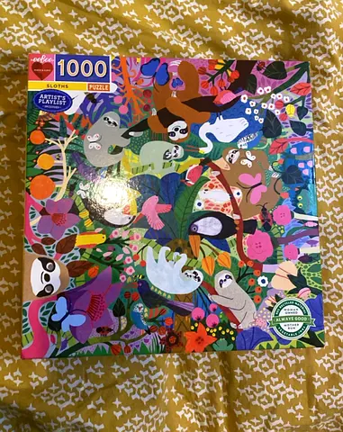 eeBoo 1000 Piece Sloths Puzzle-(Artist’s Playlist •Included•)