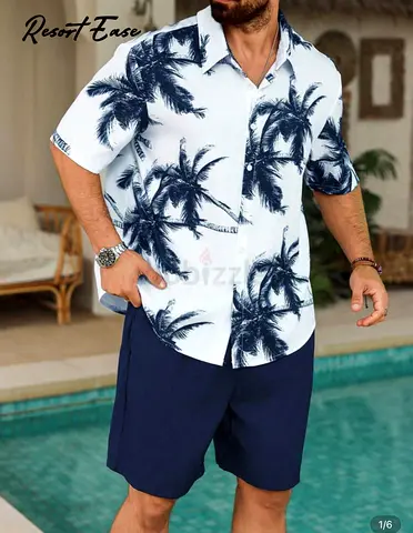 Stylish Resort Wear - Palm Print Shirt and Shorts Set