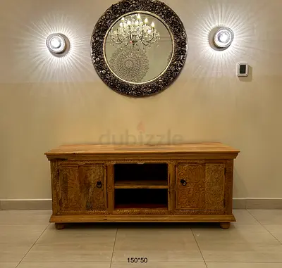 Elegant Wooden TV Stand with Intricate Carvings