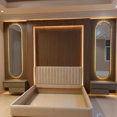 Elegant Modern Upholstered Bed with Back Wall Design
