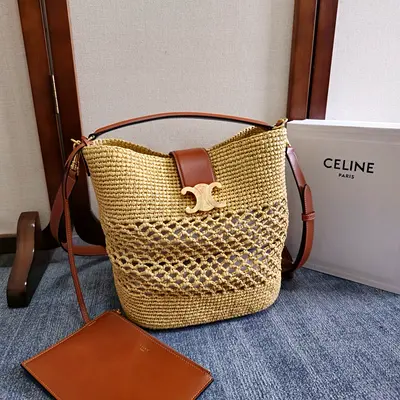 Celine Louise Small Bucket Bag in Raffia