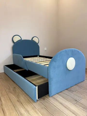 Cute Blue Bear Kids Bed with Storage