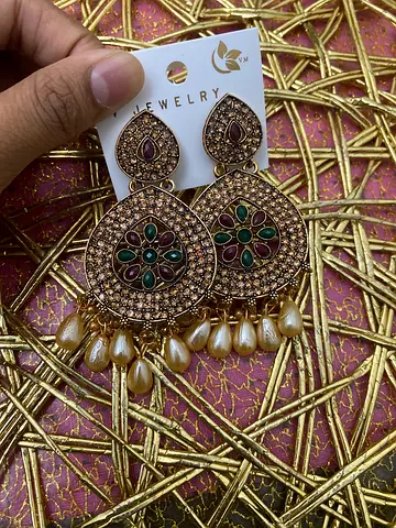 Beautiful Ethnic Earrings with Colorful Stones