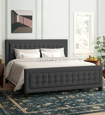 Fabric Upholstered King Size Bed In Charcoal Grey Colour