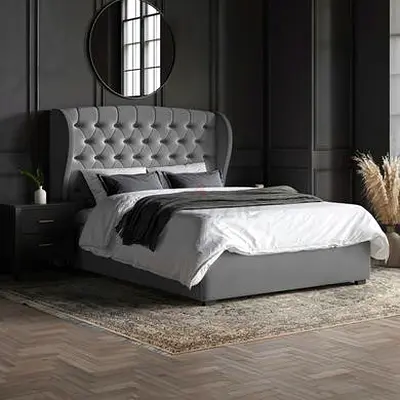 Upholstered King Size Bed In Charcoal Grey Colour