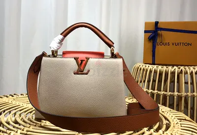 Louis Vuitton Capucines BB Tote Shoulder Bag Vanilla Orange Sienne Taurillon Leather