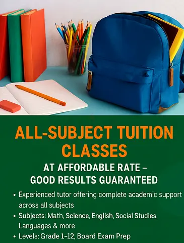 TUITION CLASSES AVAILABLE – GRADE 1 TO 12 | ALL SUBJECTS | ONLINE  HOME TUITION