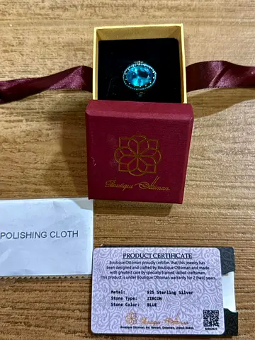 Elegant 925 sterling Blue Zircon Stone Ring with Certificate of Authenticity