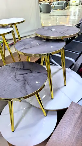Elegant Set of Round Side Tables with Marble Effects