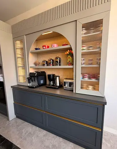 Elegant Modern Kitchen Cabinet with Display Shelves