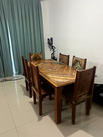 Handcrafted Wooden Dining Table Set with Chairs