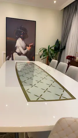 Elegant Dining Table with Glass Inlay