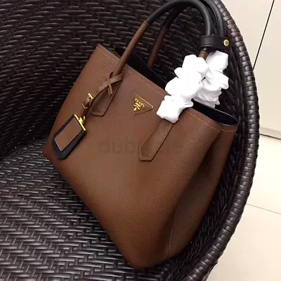 Prada Bicolor Double Medium Palisander Saffiano Bag