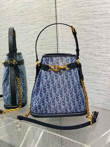 Dior Cest Medium Bag in Blue Denim Oblique Jacquard