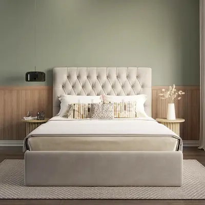 Cozy and Elegant King Size Bed with Modern Headboard