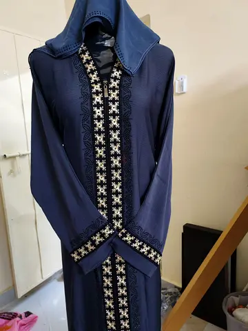Elegant Navy Blue Abaya with Intricate Embroidery