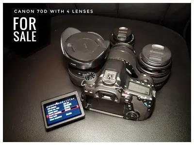 Canon EOS 70D Body + 4 Pro Lenses | Mint Condition | Only 9,000 Shutter Count with FREE Accessories